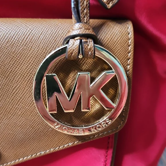 Michael Kors Women's Nylon Red and Tan Travel Tote - Picture 2 of 16